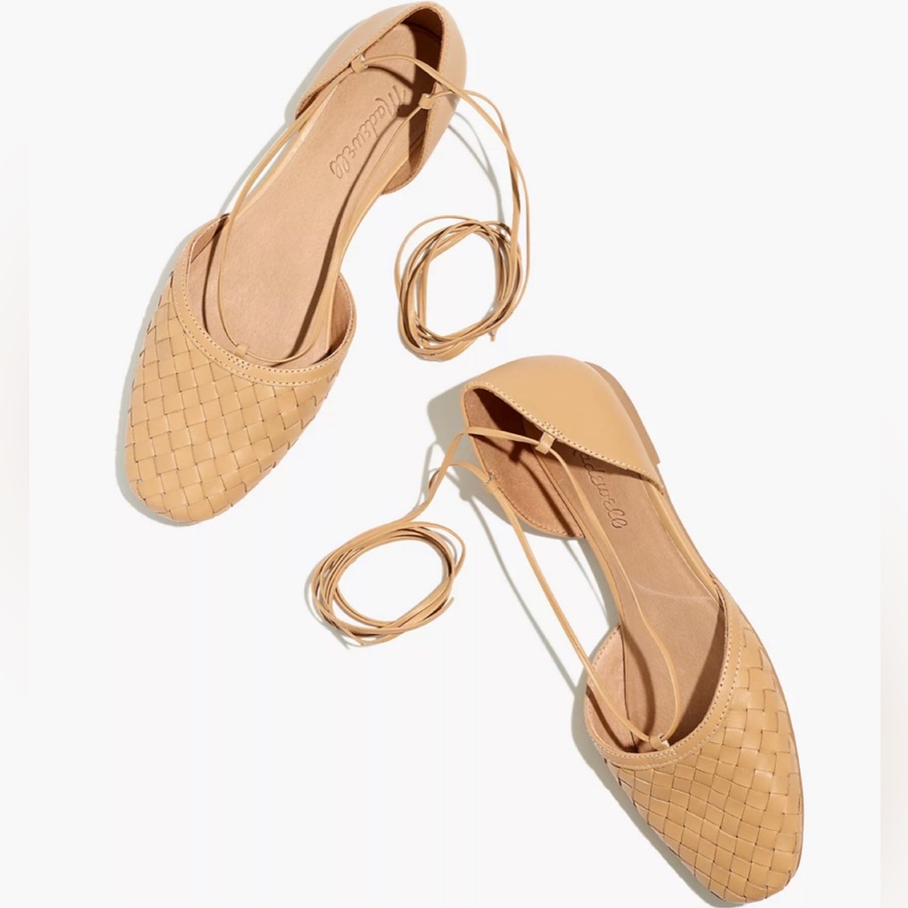 Madewell The Celina Lace Up Flat in Woven Leather